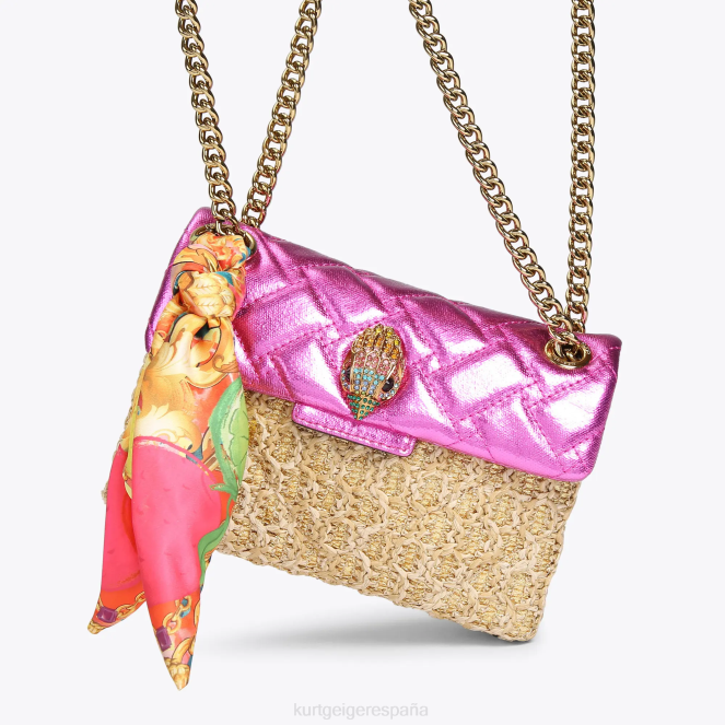 Kurt Geiger mujer londres rafia mini kensington 2LPR89 | bolsas combinación de oro